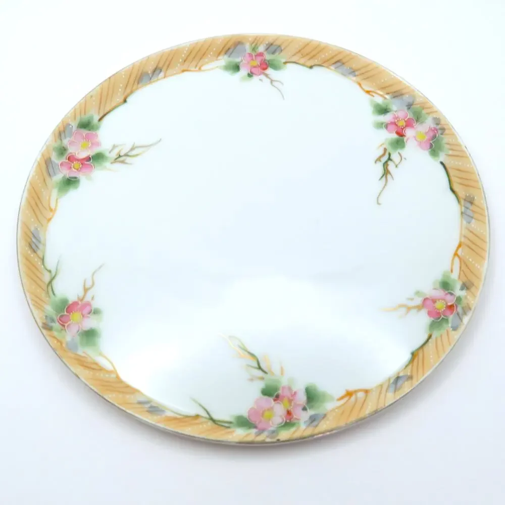 Antique Nippon Hand Painted Porcelain Plate Pink Floral Raised Enamel 1920 Japan